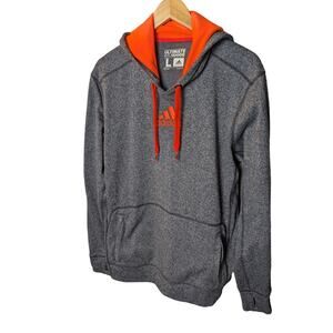 Adidas Ultimate Hoodie Grey Gray Orange Fleece Jacket Sweatshirt Y2K Sports L